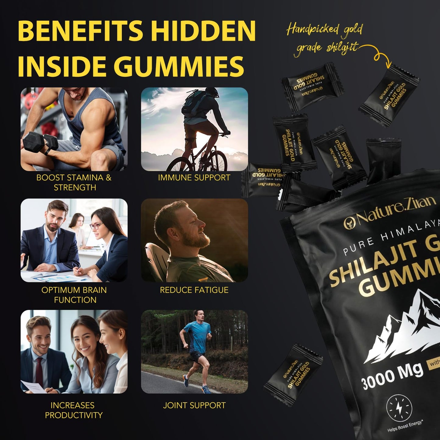 O NATURE ZIRAN Shilajit Gummies for Men & Women - 85+ Minerals, Ashwagandha & Gokshura, 80 Gummies