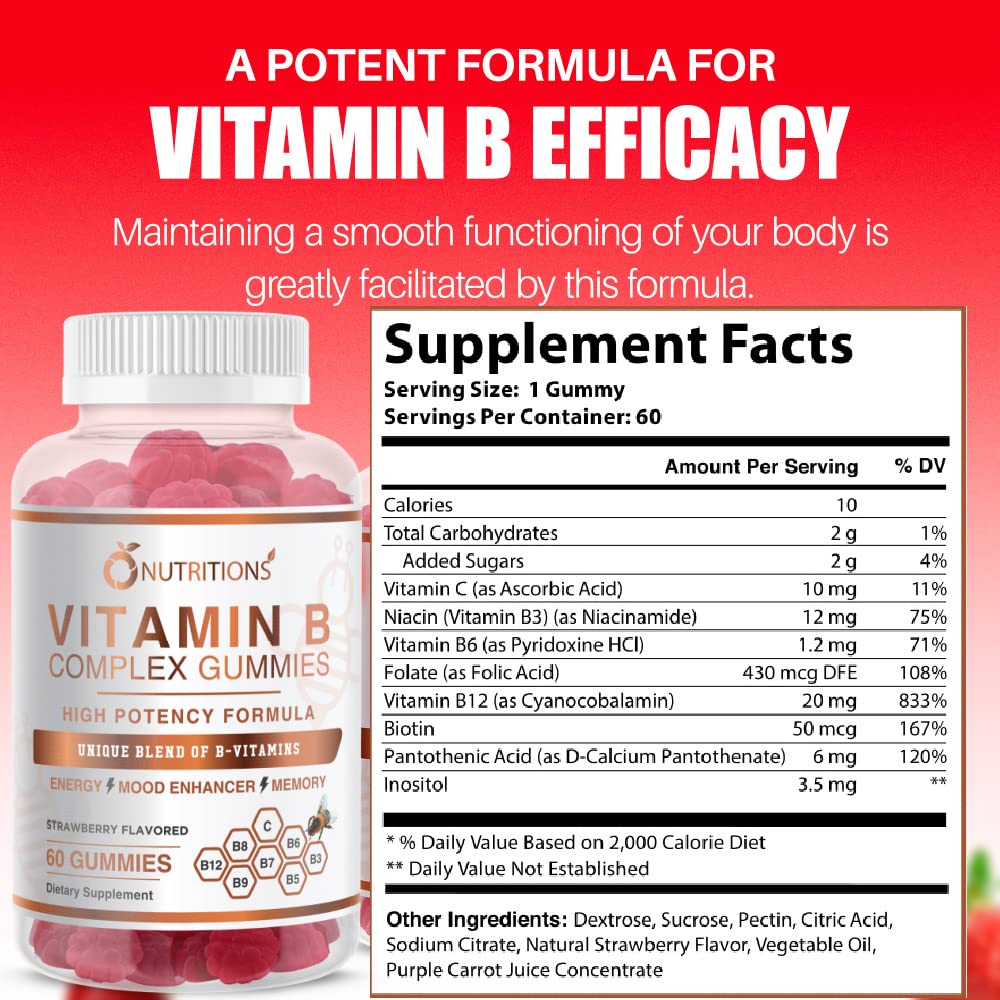 O NUTRITIONS Vitamin B Complex Vegan Gummies with B12 – Stress & Energy (1 Pack)