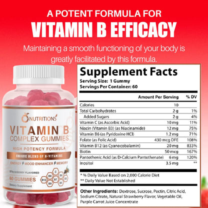 O NUTRITIONS Vitamin B Complex Vegan Gummies with B12 – Stress & Energy (1 Pack)