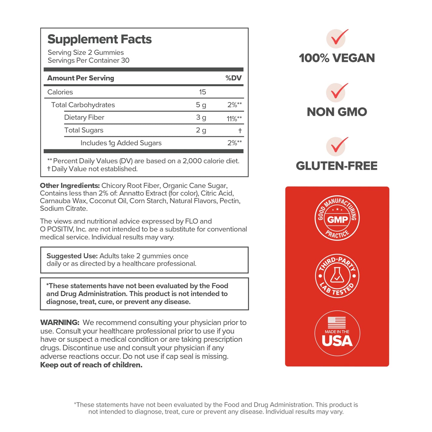 O Positiv URO Fiber Gummies for Adults – 60 Count | Prebiotic Chicory Root Inulin Fiber | Non-GMO, Vegan & Cruelty-Free