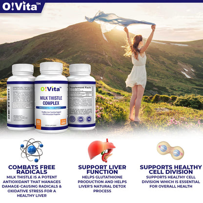 O!VITA Milk Thistle Complex 450mg - Supports Healthy Liver Function - 60 Non-GMO Vegan Tablets