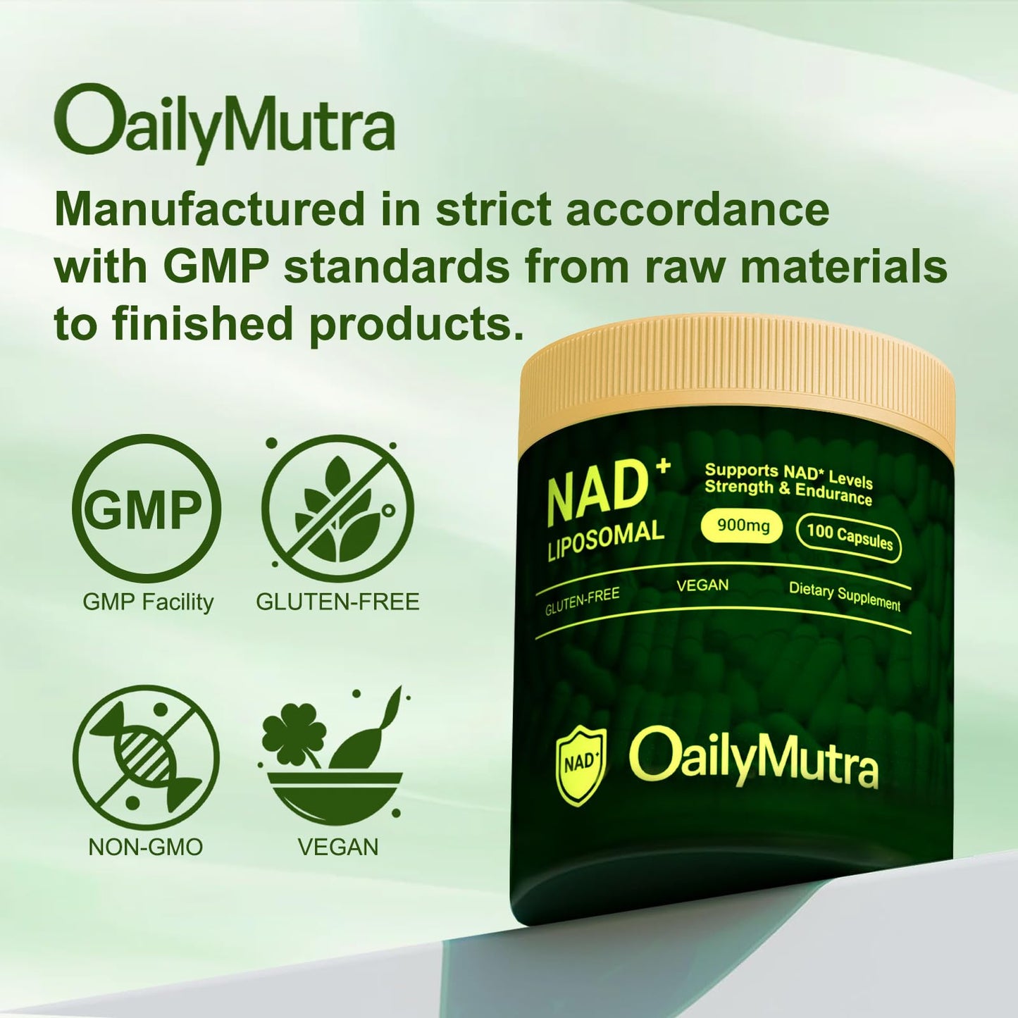 OailyMutra NAD+ Supplement – 900mg NR & Resveratrol | Vegan, Gluten-Free