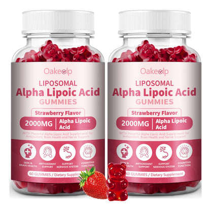 Oakevlp 2000mg Liposomal Alpha Lipoic Acid Gummies – 2 Pack, Biotin & Benfotiamine