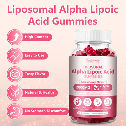 Oakevlp 2000mg Liposomal Alpha Lipoic Acid Gummies – 2 Pack, Biotin & Benfotiamine