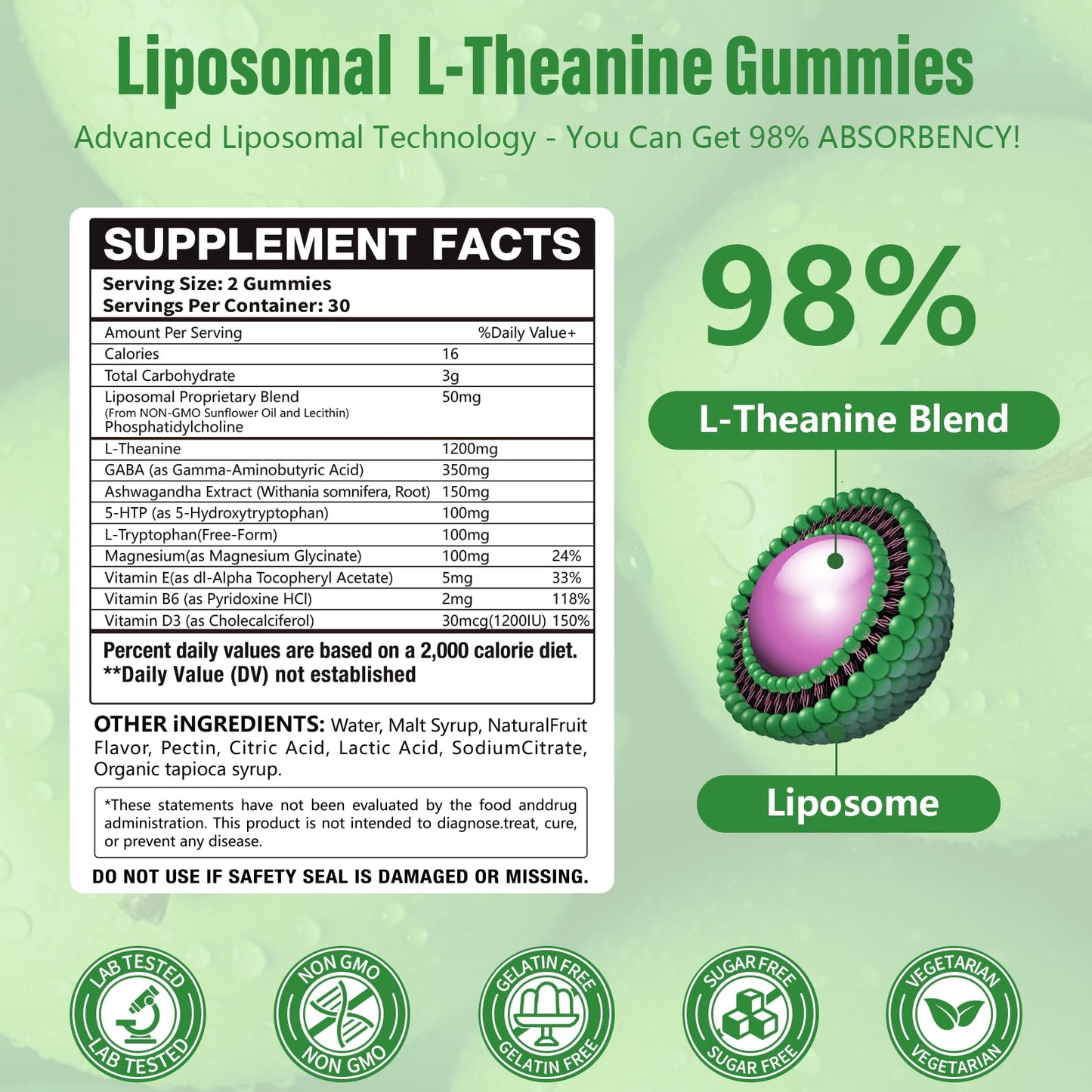 Oakevlp Liposomal L-Theanine 1200mg Gummies – Calm & Sleep Support (98% Absorption)