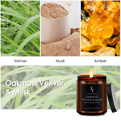 Oakmoss Vetiver & Musk Scented Candles – 7oz Soy Wax Amber Jar Gift