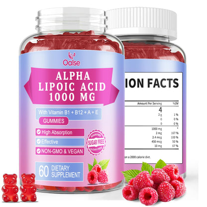 OALSE Alpha Lipoic Acid Gummies 1000mg – Sugar Free Raspberry, 60 Gummies