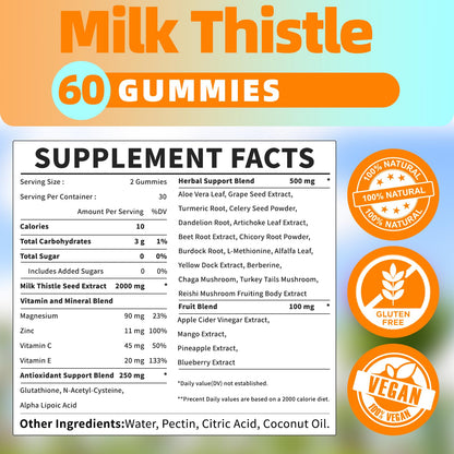 OALSE Liver Cleanse Detox & Repair 2000 mg Milk Thistle Gummies – Mango Pineapple, Gluten-Free, 60 Count