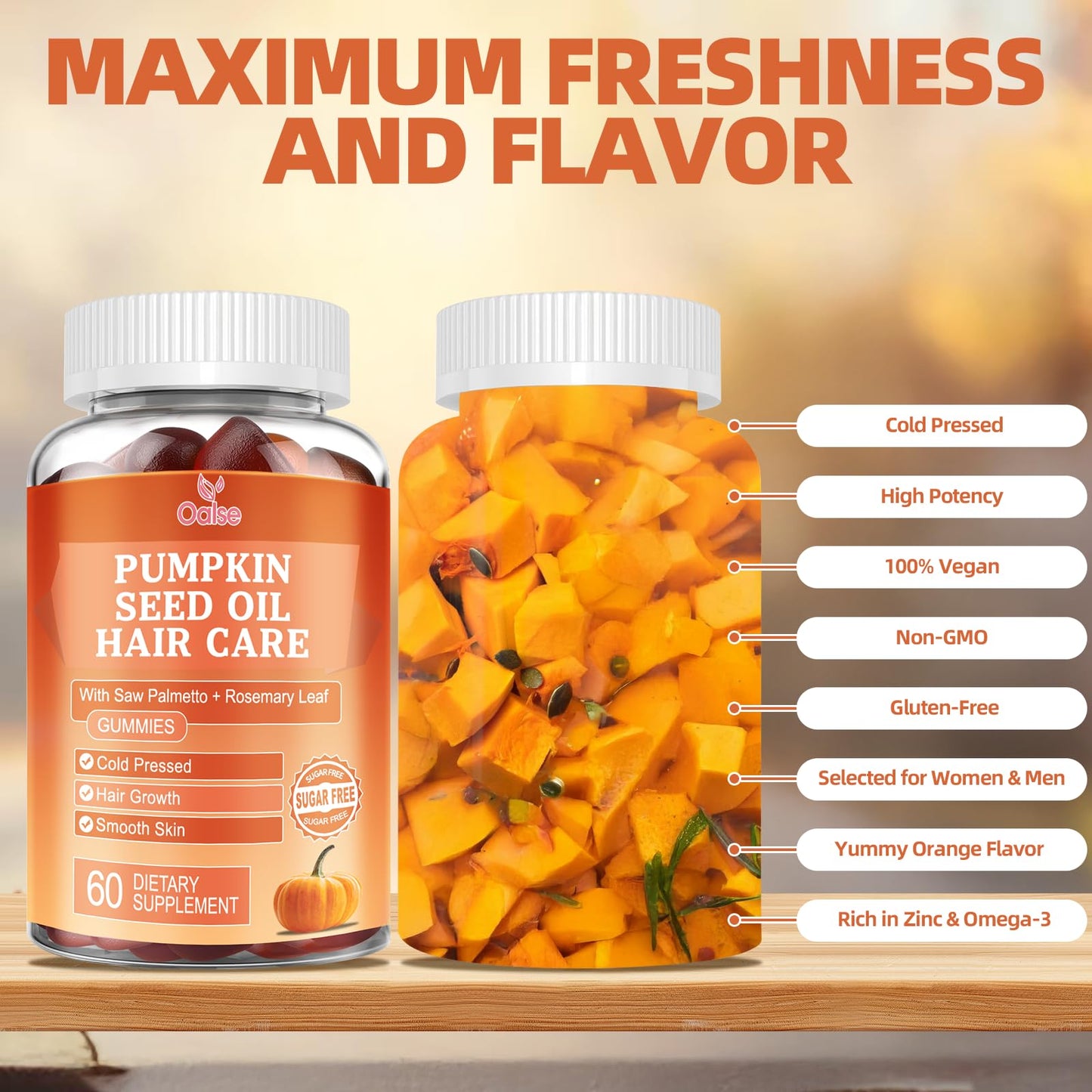OALSE Pumpkin Seed Oil Gummies with Saw Palmetto – 3500mg per Serving, Vegan, 60 Count