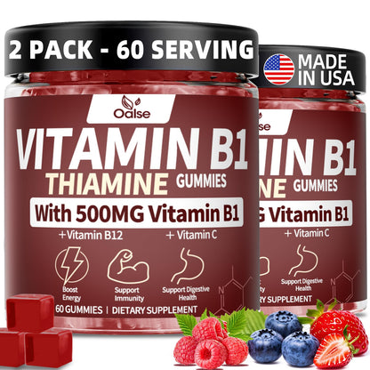 OALSE Thiamine B1 Gummies - 2 Pack, 500g Vegan Sugar-Free with Mixed Berry Flavor (120 Gummies)