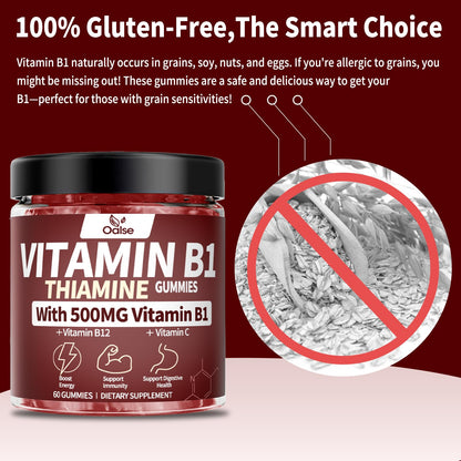 OALSE Thiamine Vitamin B1 Gummies - 500g, Vegan Sugar-Free Mixed Berry (60 Count)