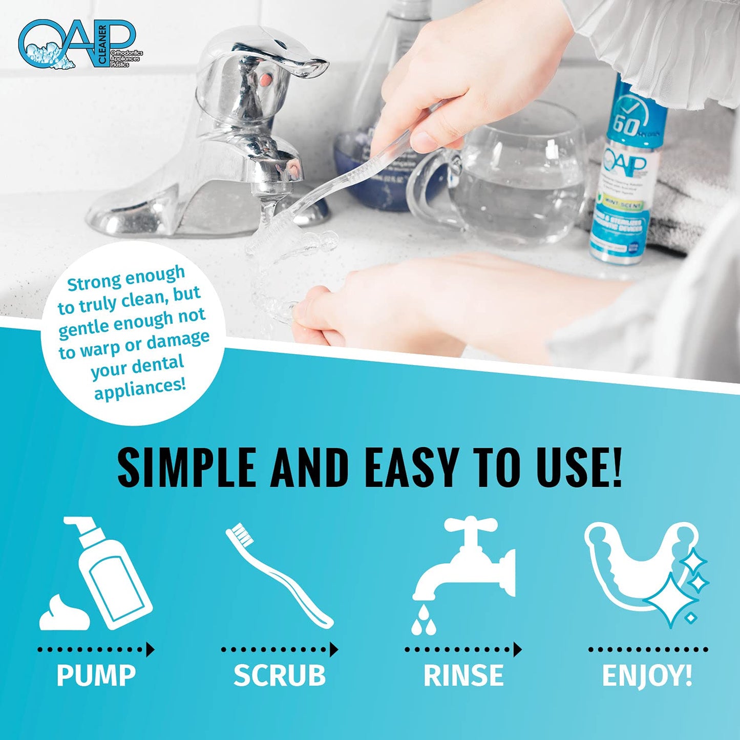 Orthodontic Cleaner by OAP Cleaner – 60-Second Foam Cleanser for Retainers, Dentures & Mouth Guards | 3 x 44.3 mL