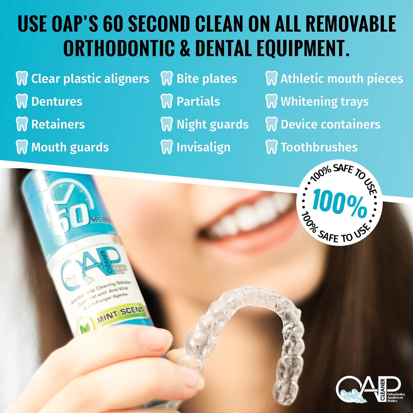 Orthodontic Cleaner by OAP Cleaner – 60-Second Foam Cleanser for Retainers, Dentures & Mouth Guards | 3 x 44.3 mL