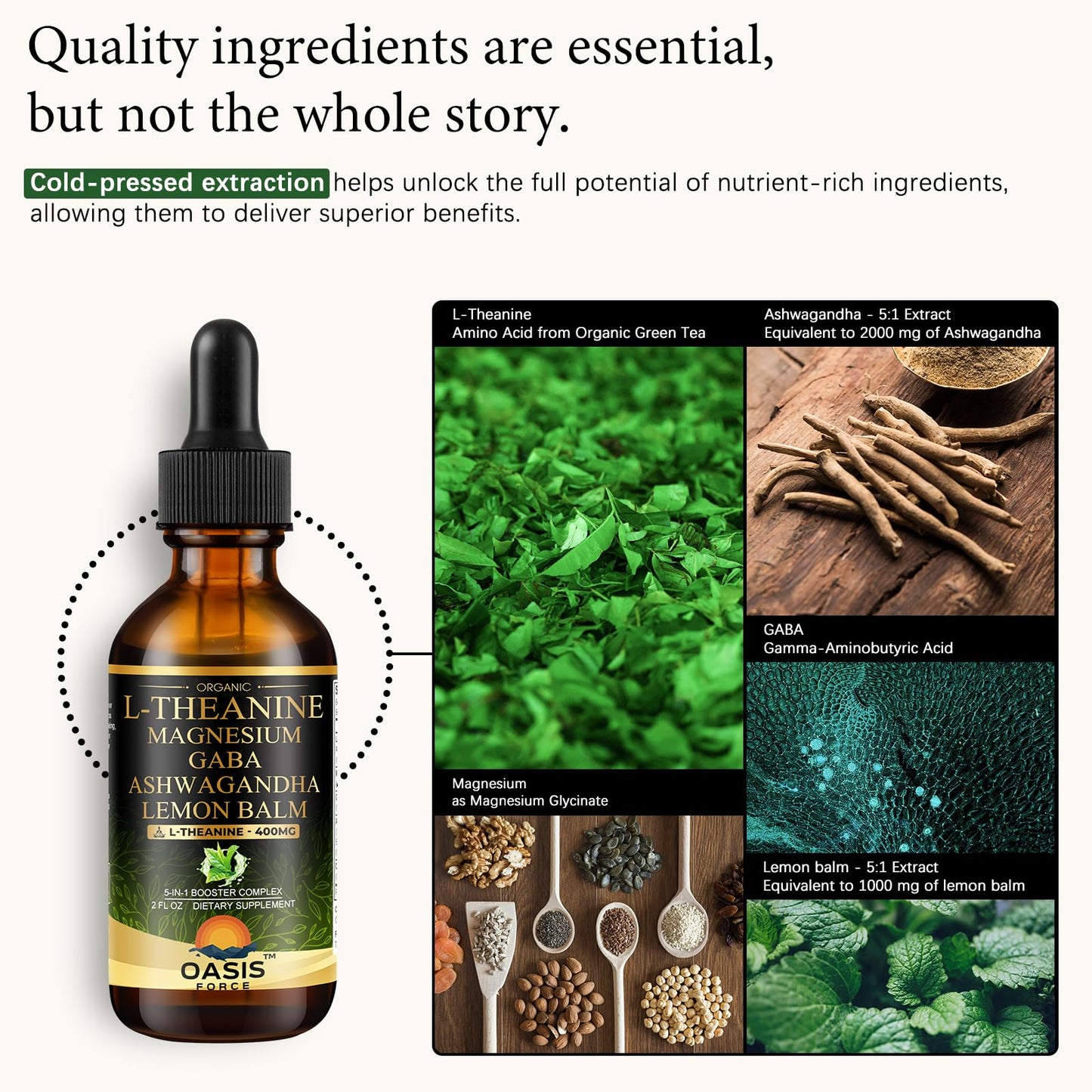 OASIS FORCE L Theanine 400mg Liquid Drops – Sleep, Focus & Relaxation (2 oz)