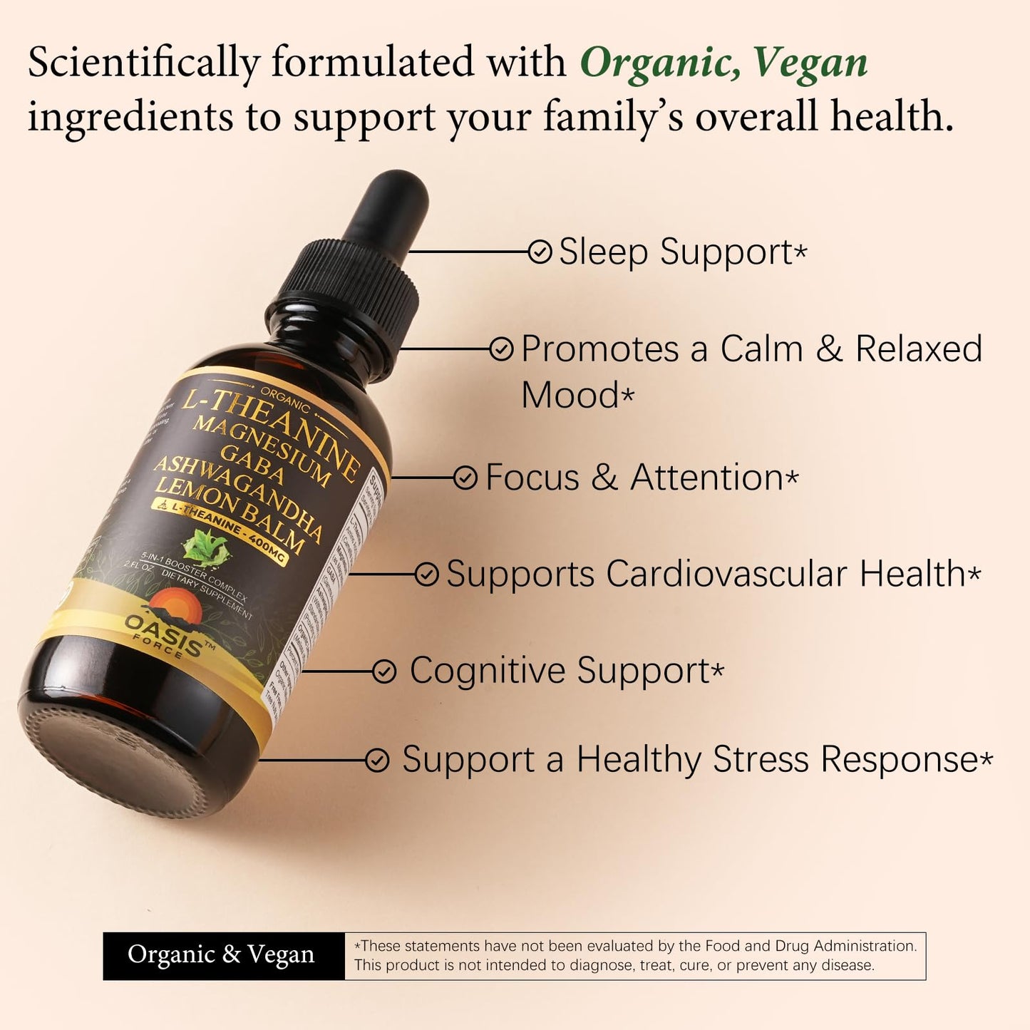 OASIS FORCE L Theanine 400mg Liquid Drops – Sleep, Focus & Relaxation (2 oz)