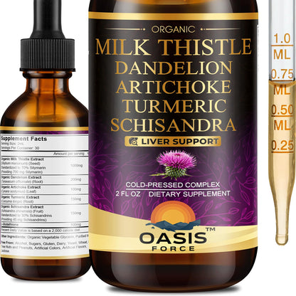 Oasisforce Organic Milk Thistle Liquid Drops for Liver Support – 2 fl oz