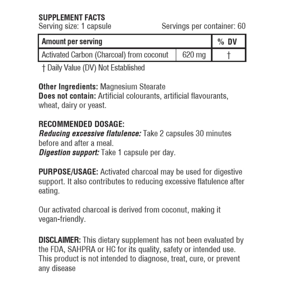 Obel Activated Charcoal Capsules | Digestive Support | 620mg Coconut-Derived