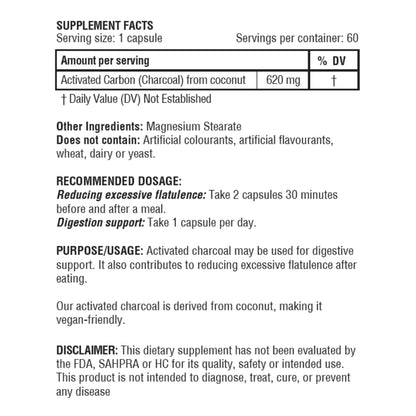 Obel Activated Charcoal Capsules | Digestive Support | 620mg Coconut-Derived