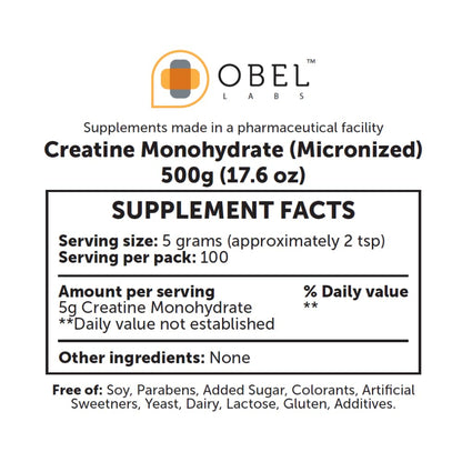 Obel Creatine Monohydrate (Micronized) 500g | 17.6 oz
