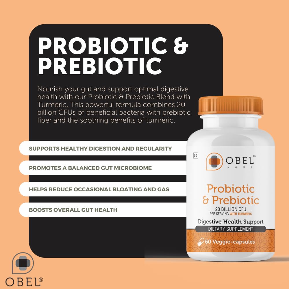 obel Probiotic & Prebiotic Digestive Health – Turmeric, 20 Billion CFU