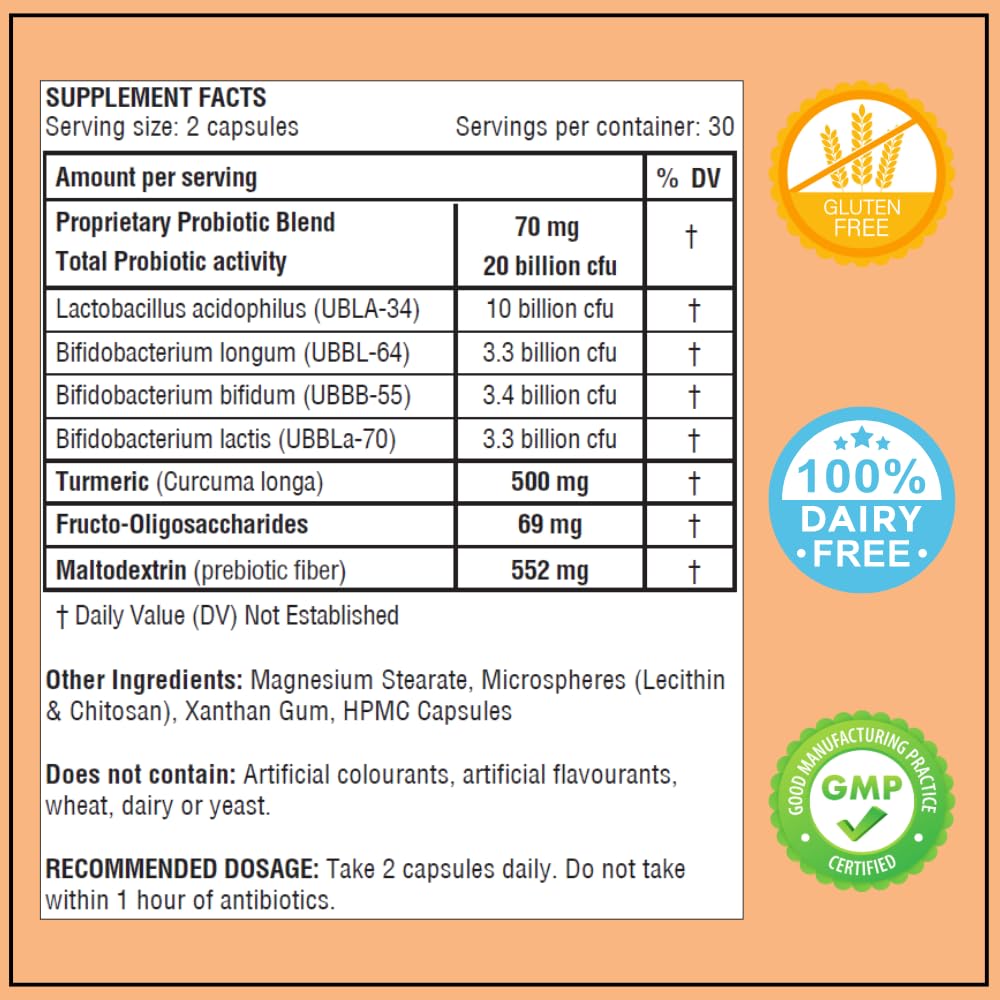 obel Probiotic & Prebiotic Digestive Health – Turmeric, 20 Billion CFU