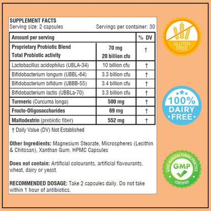 obel Probiotic & Prebiotic Digestive Health – Turmeric, 20 Billion CFU