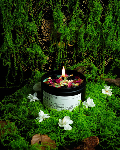 Obsidian Crystal Energy Candle – Aura Protection & Self-Care Gift (HEAL)