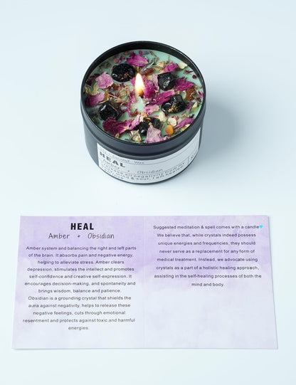 Obsidian Crystal Energy Candle – Aura Protection & Self-Care Gift (HEAL)