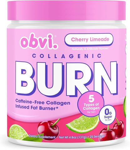 Obvi Collagenic Burn Powder - Collagen Peptide Blend with GBB, Ashwagandha & Green Coffee | Cherry Limeade 25 Servings