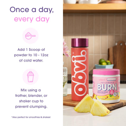 Obvi Collagenic Burn Powder | Multi-Collagen Peptide Blend with GBB, Ashwagandha & Green Coffee | Pineapple Coconut, 25 Servings