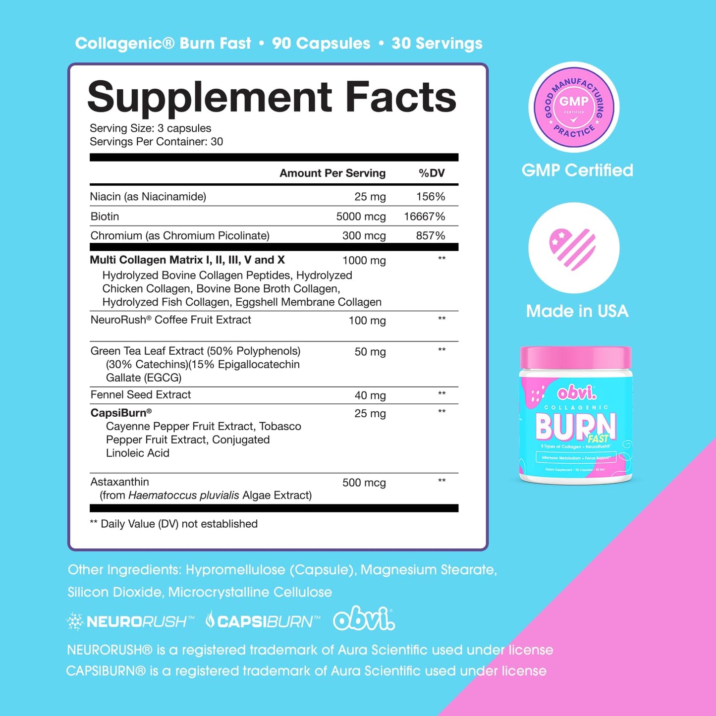 Obvi Multi Collagen Burn Fast | Hydrolyzed Collagen Peptides Types I, II, III, V, X | Keto & Gluten Free | 30 Servings