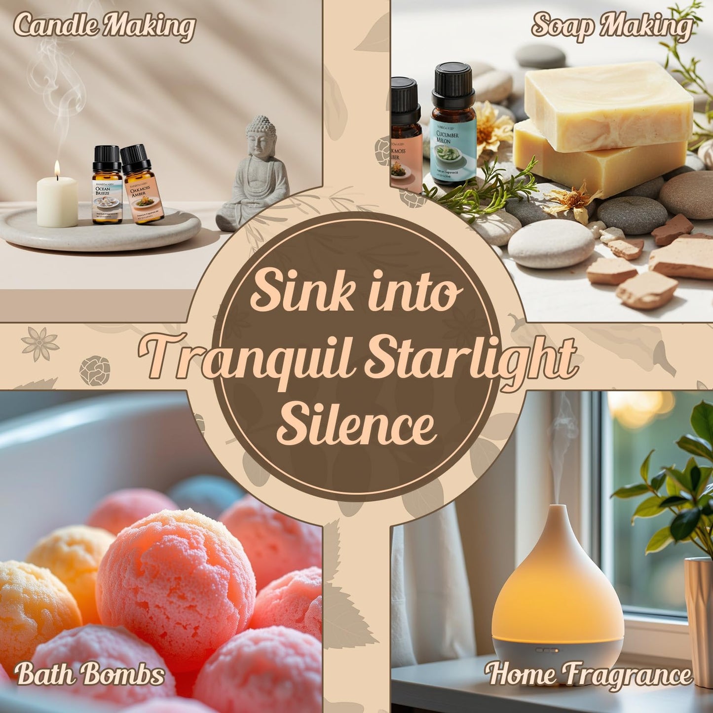 RAINBOW ABBY Tranquil Fragrance Oil Set – 6×10 ml for Candles, Soaps & Diffusers