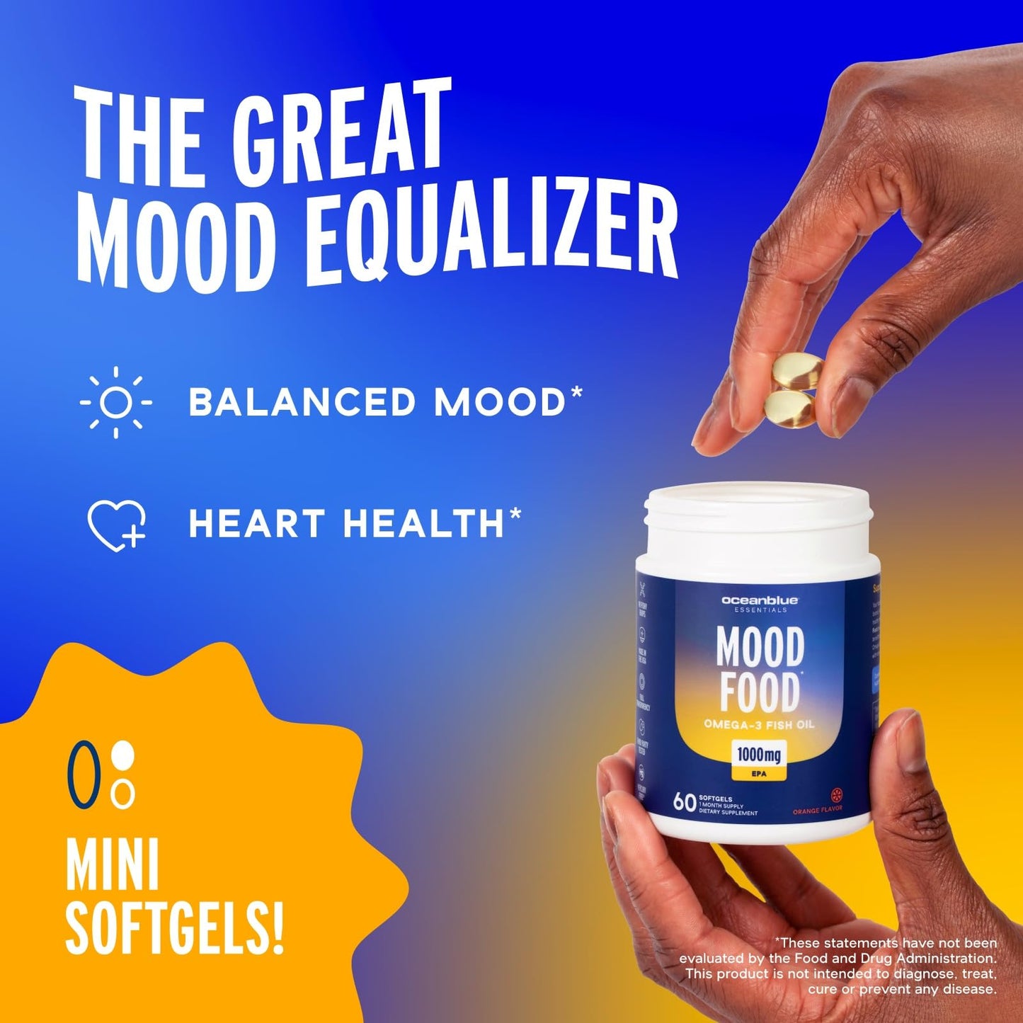 Oceanblue Essentials Mood Food Omega-3 | Triple Strength 1000mg EPA Burpless Mini Softgels