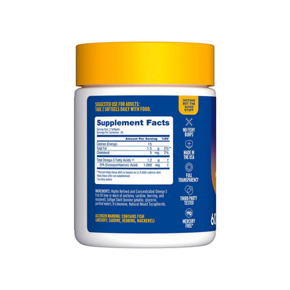 Oceanblue Essentials Mood Food Omega-3 | Triple Strength 1000mg EPA Burpless Mini Softgels