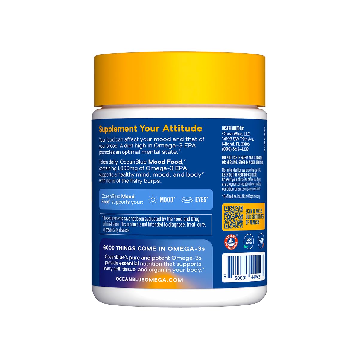 Oceanblue Essentials Mood Food Omega-3 | Triple Strength 1000mg EPA Burpless Mini Softgels