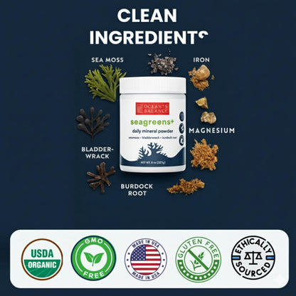 Ocean's Balance Seagreens+ Daily Superfood Powder - Organic Seaweed Greens