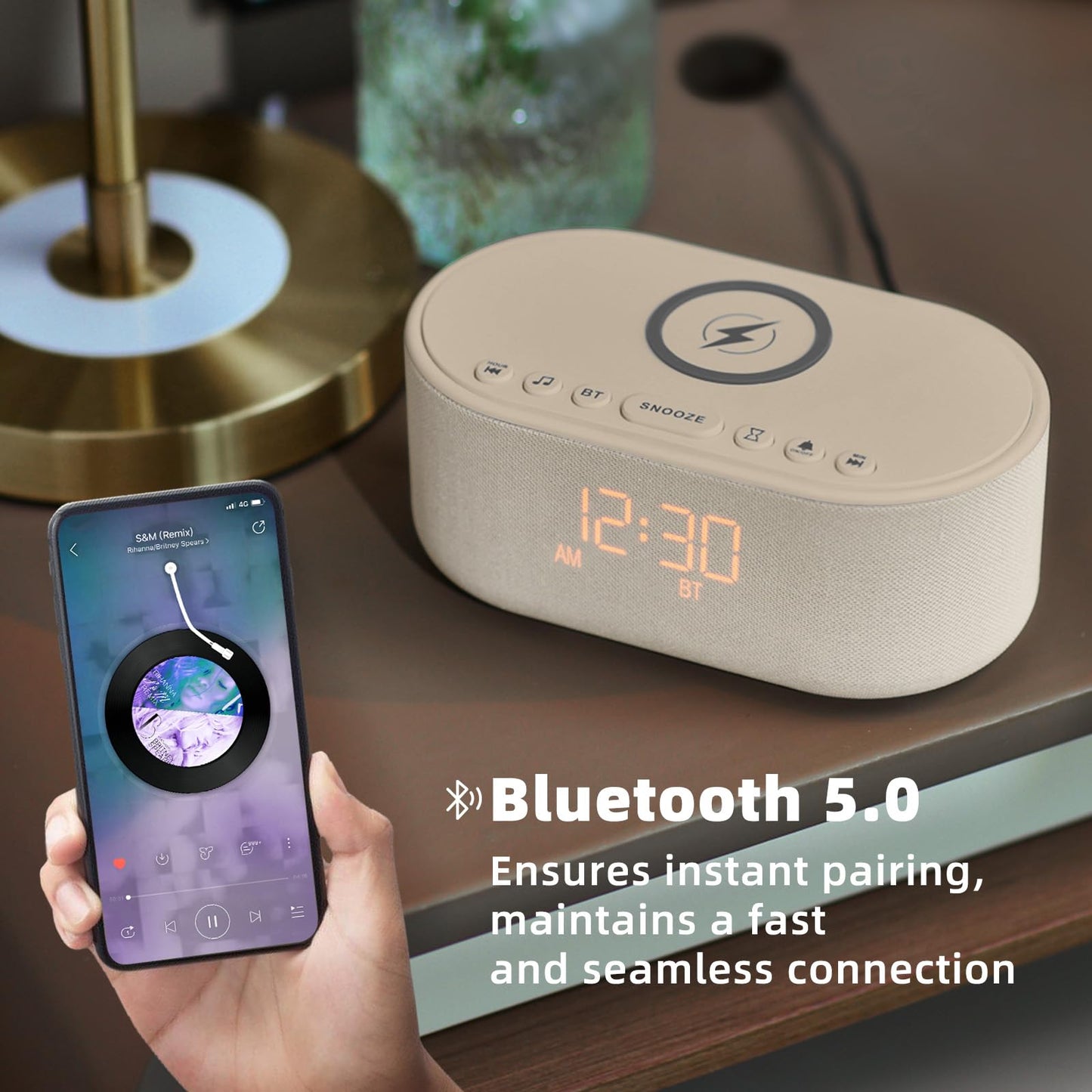 Odokee Sound Machine Alarm Clock – Bluetooth 10W Speaker & Wireless Charging | Putty