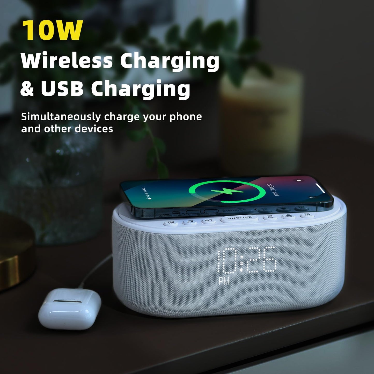 Odokee Sound Machine Alarm Clock with Wireless Charger - 21 Soothing Sounds & 10W Bluetooth Speaker