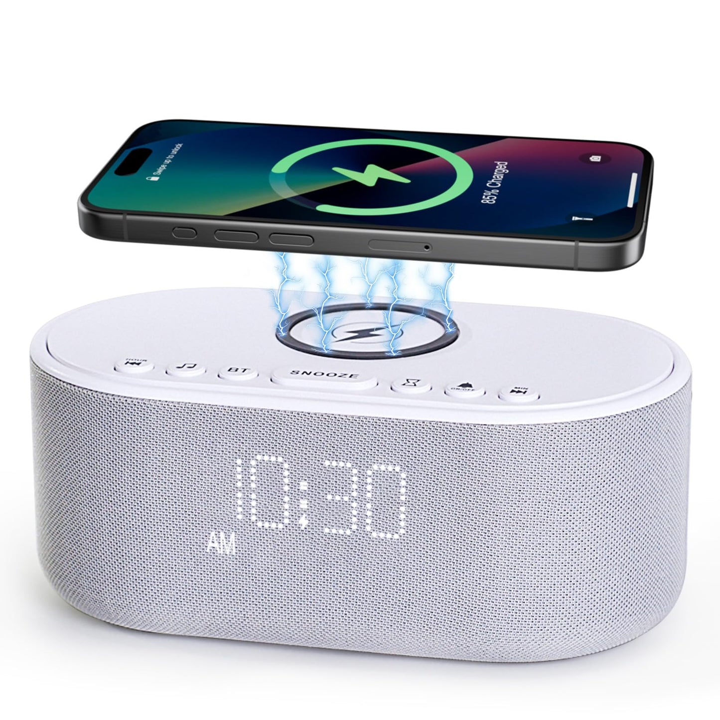 Odokee Sound Machine Alarm Clock with Wireless Charger - 21 Soothing Sounds & 10W Bluetooth Speaker