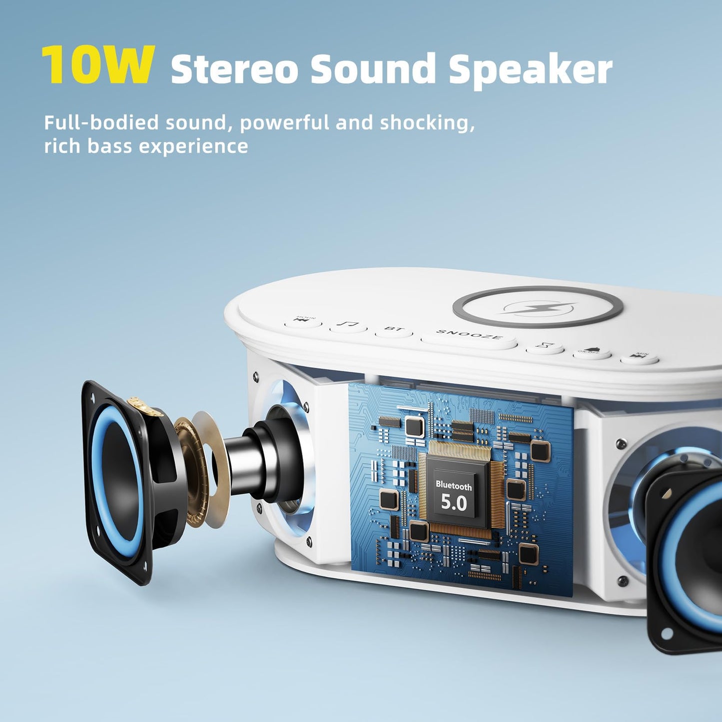 Odokee Sound Machine Alarm Clock with Wireless Charger - 21 Soothing Sounds & 10W Bluetooth Speaker