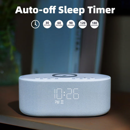 Odokee Sound Machine Alarm Clock with Wireless Charger - 21 Soothing Sounds & 10W Bluetooth Speaker