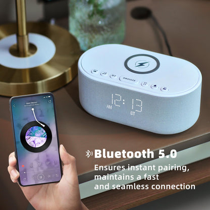 Odokee Sound Machine Alarm Clock with Wireless Charger - 21 Soothing Sounds & 10W Bluetooth Speaker