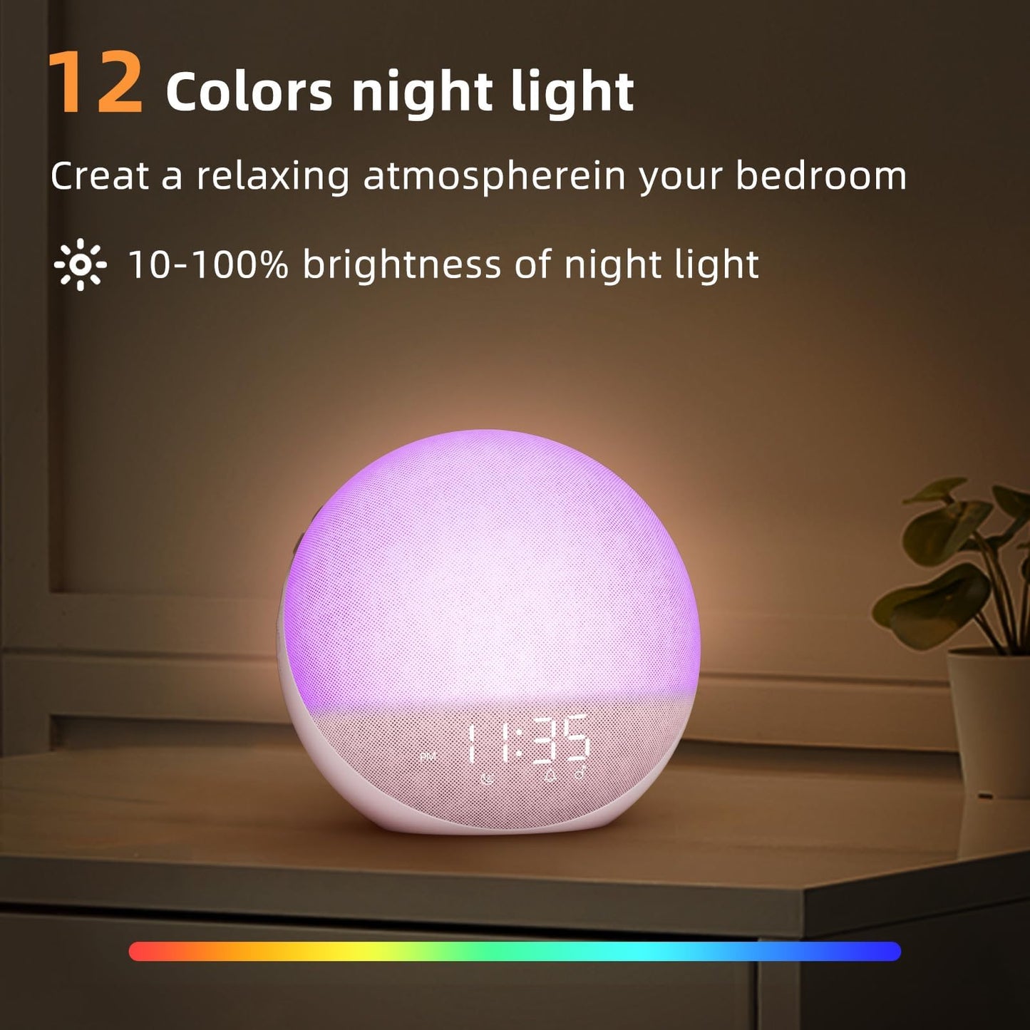 Odokee Sunrise Alarm Clock White Noise Machine – Dimmable Wake Light & Bluetooth Speaker