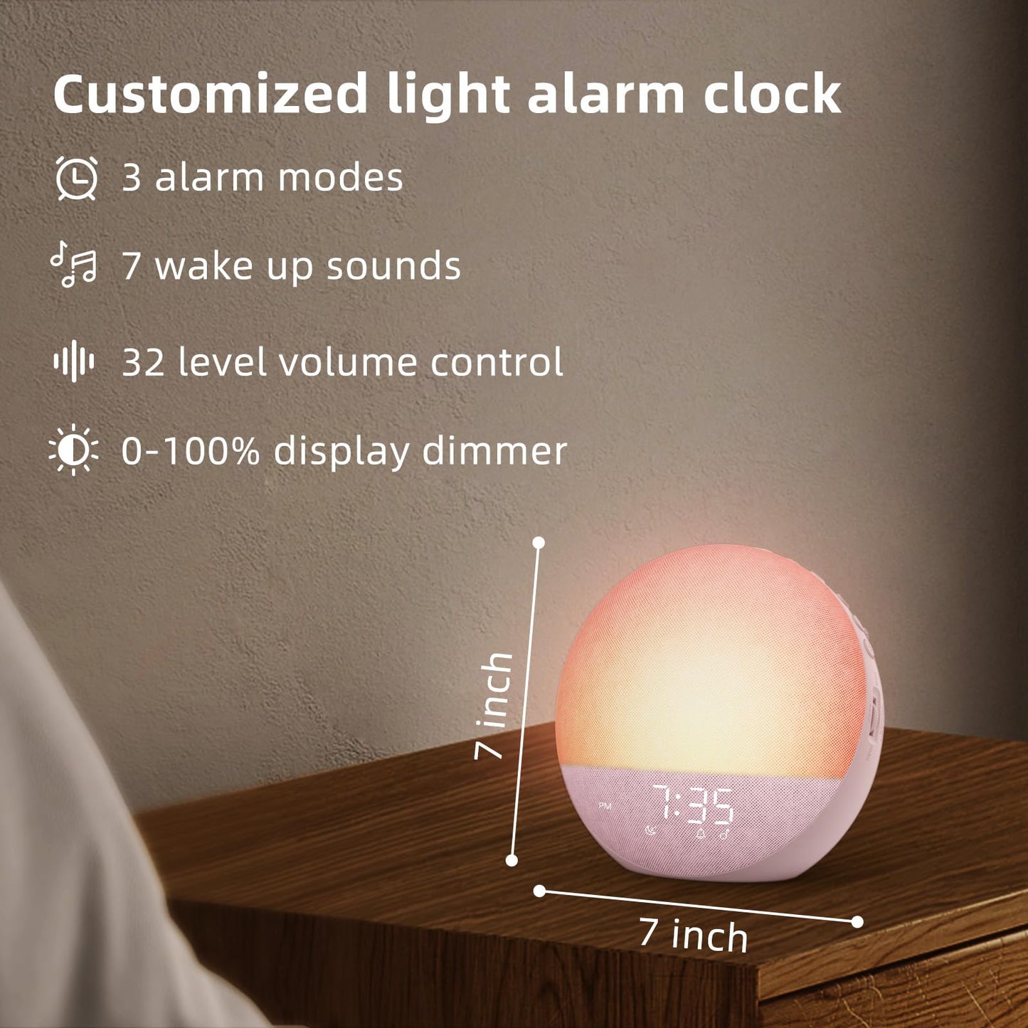 Odokee Sunrise Alarm Clock White Noise Machine – Dimmable Wake Light & Bluetooth Speaker