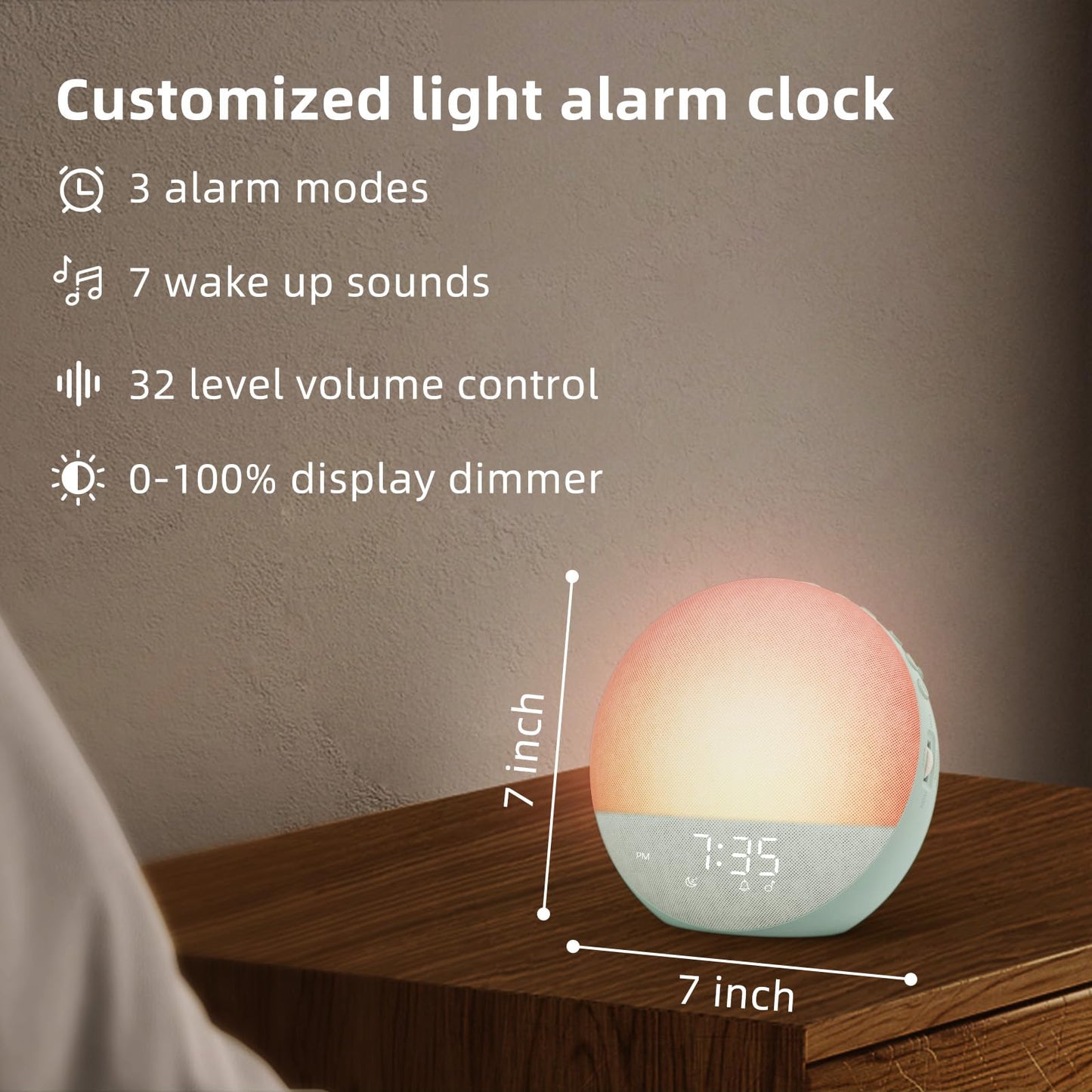Odokee Sunrise Alarm Clock White Noise Machine – Sage Green | Natural Wake Light & Bluetooth Speaker
