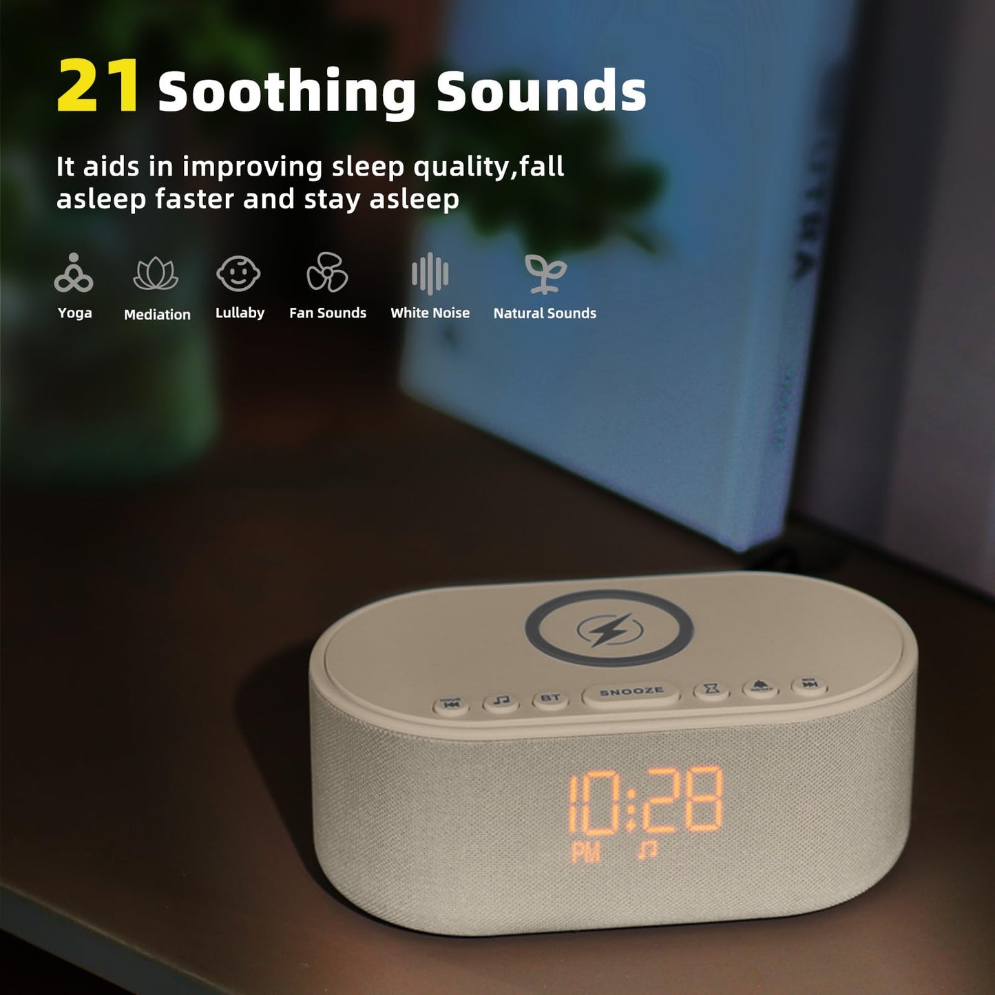 Odokee Sound Machine Alarm Clock – Bluetooth 10W Speaker & Wireless Charging | Putty