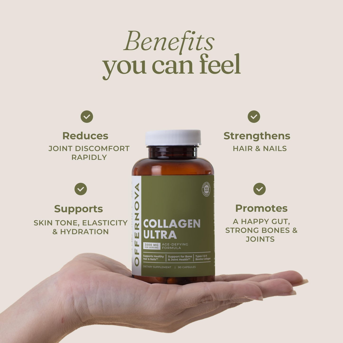 Offernova Collagen Ultra – 3000mg Hydrolyzed Collagen, 90 Capsules – Joints, Skin & Nails