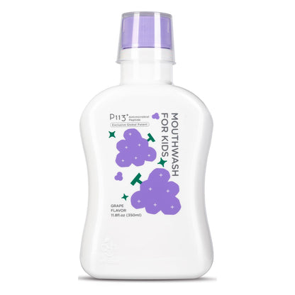 oh care Kids Mouthwash – Fluoride-Free, Alcohol-Free, P113+ Antimicrobial, Grape Flavor, 11.08 fl oz