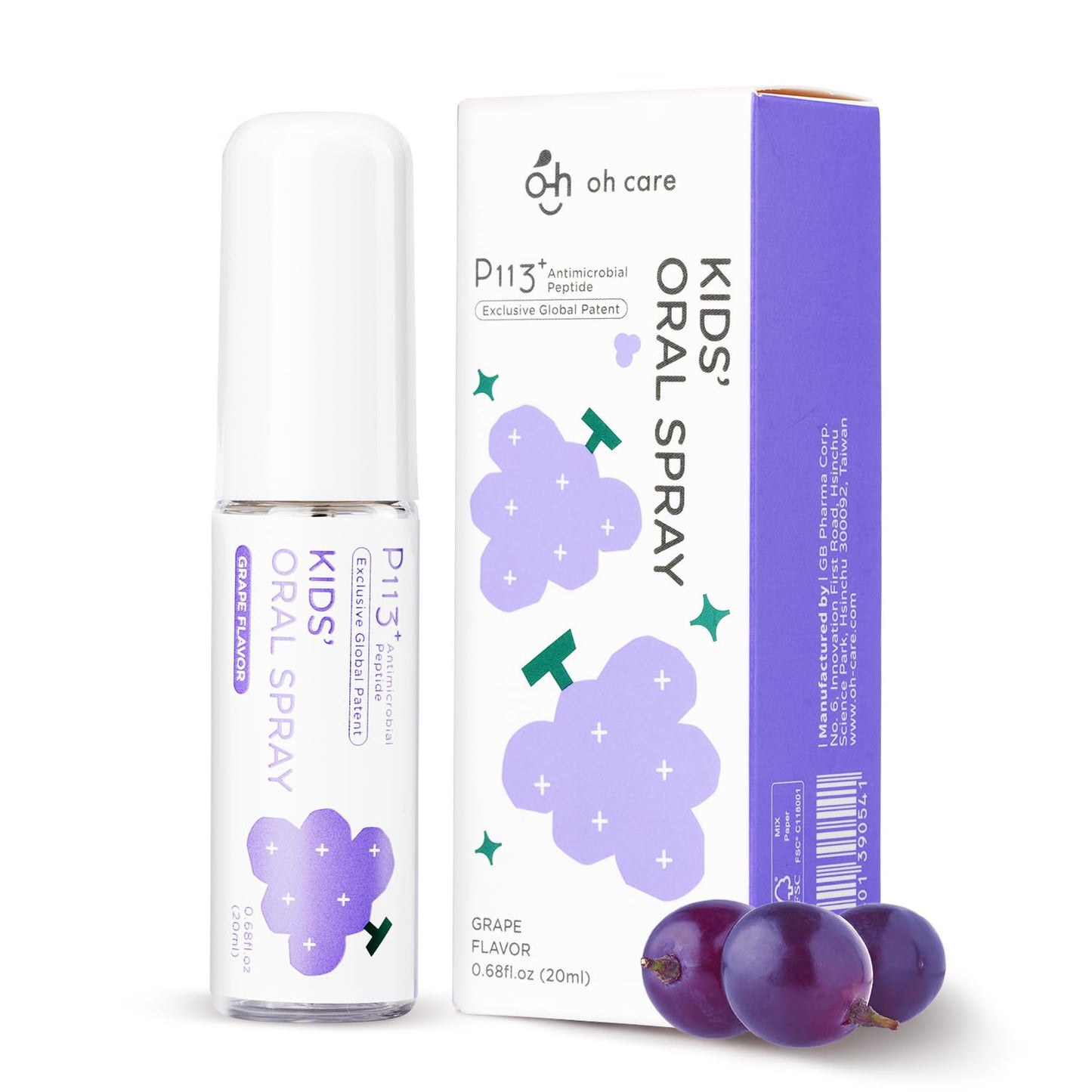 oh care Mouth Spray for Kids – Cavity Protection, Fluoride Free, P113+ Antibacterial Peptide (Ages Newborn–12) – Grape