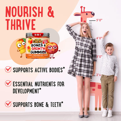 OH MY CHEWY Growth Increase Vitamin Gummies – Growth & Bone Support for Kids & Teens (Calcium, Vitamin D3, K2) Peach & Mango 60 CT